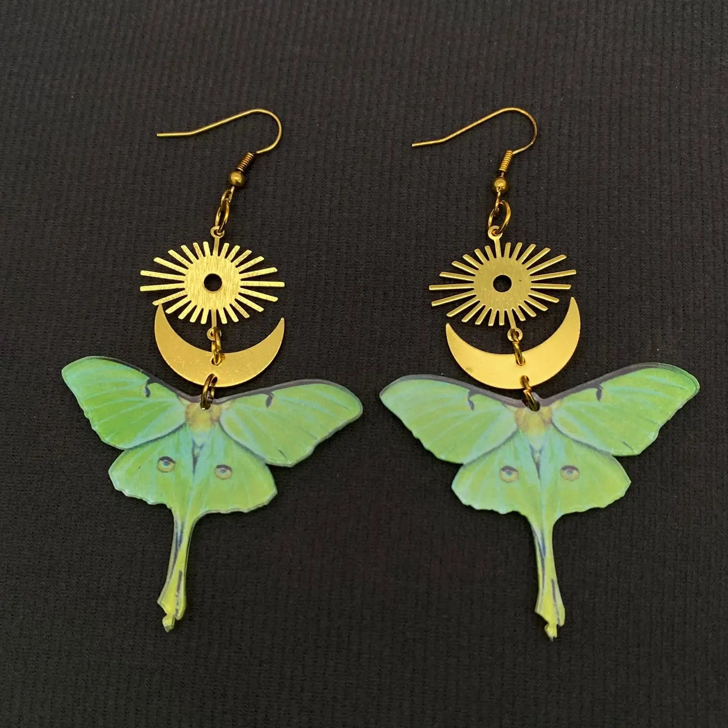 Acrylic Green Moth Gold Plated Moon Sun