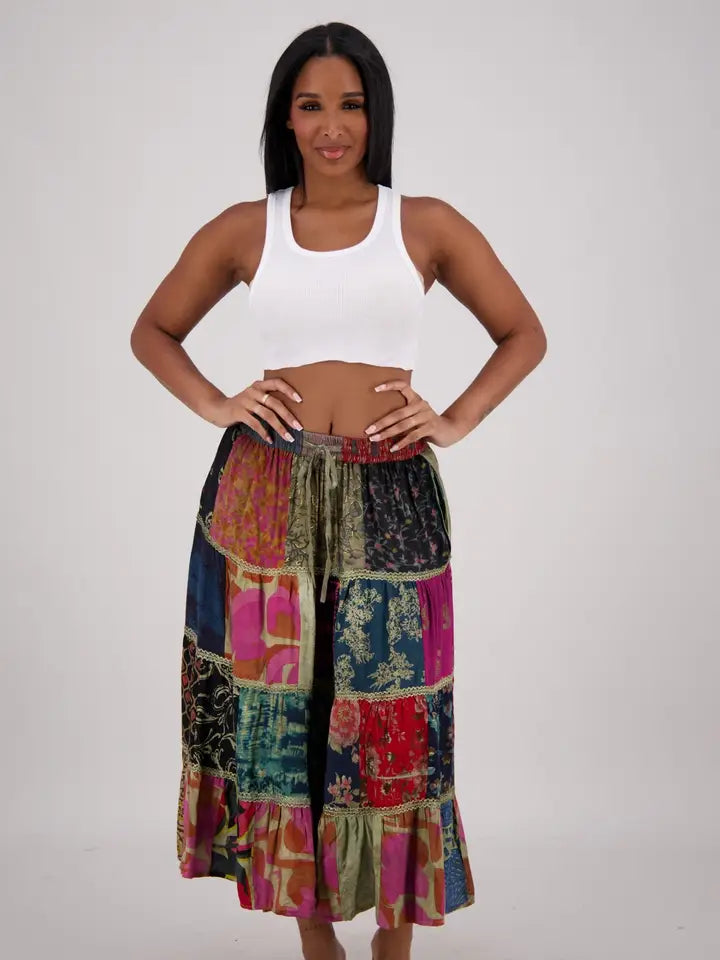 Boho Printed Rayon Midi Skirt