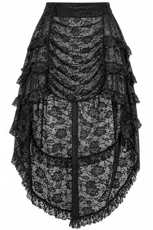 Black Lace Ruched Front High Low Lace Skirt