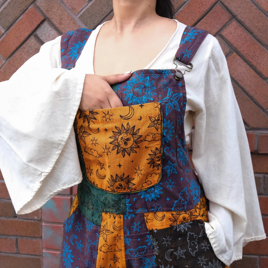 Patchwork Celestial Wide Leg Jumpsuit with Pocket