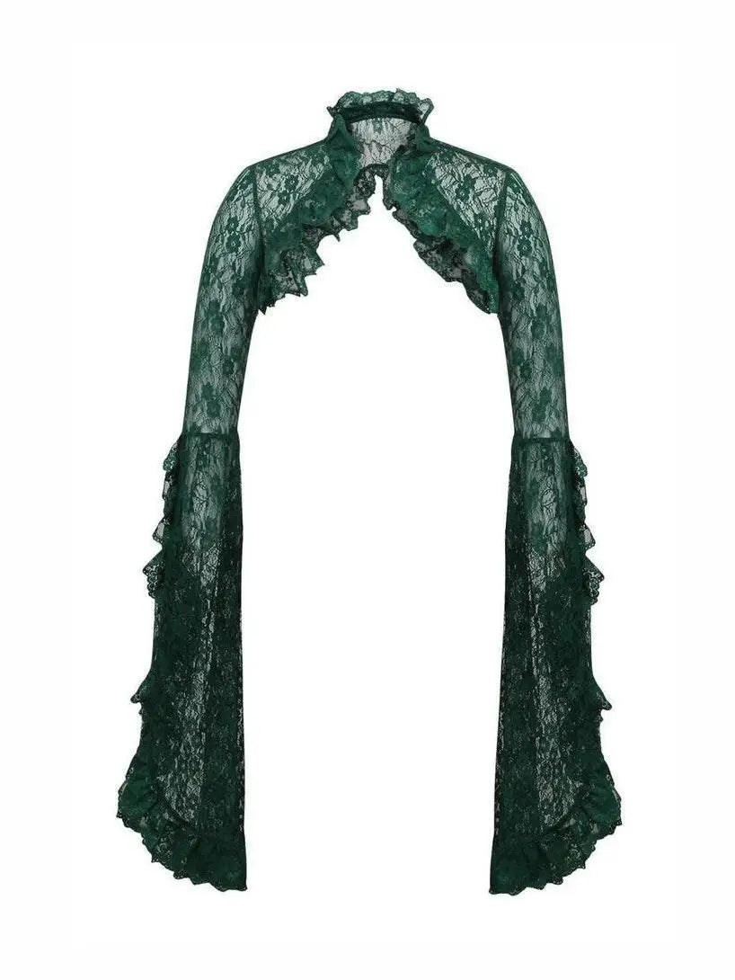 Dark Green Lace Shrug Bolero Jacket