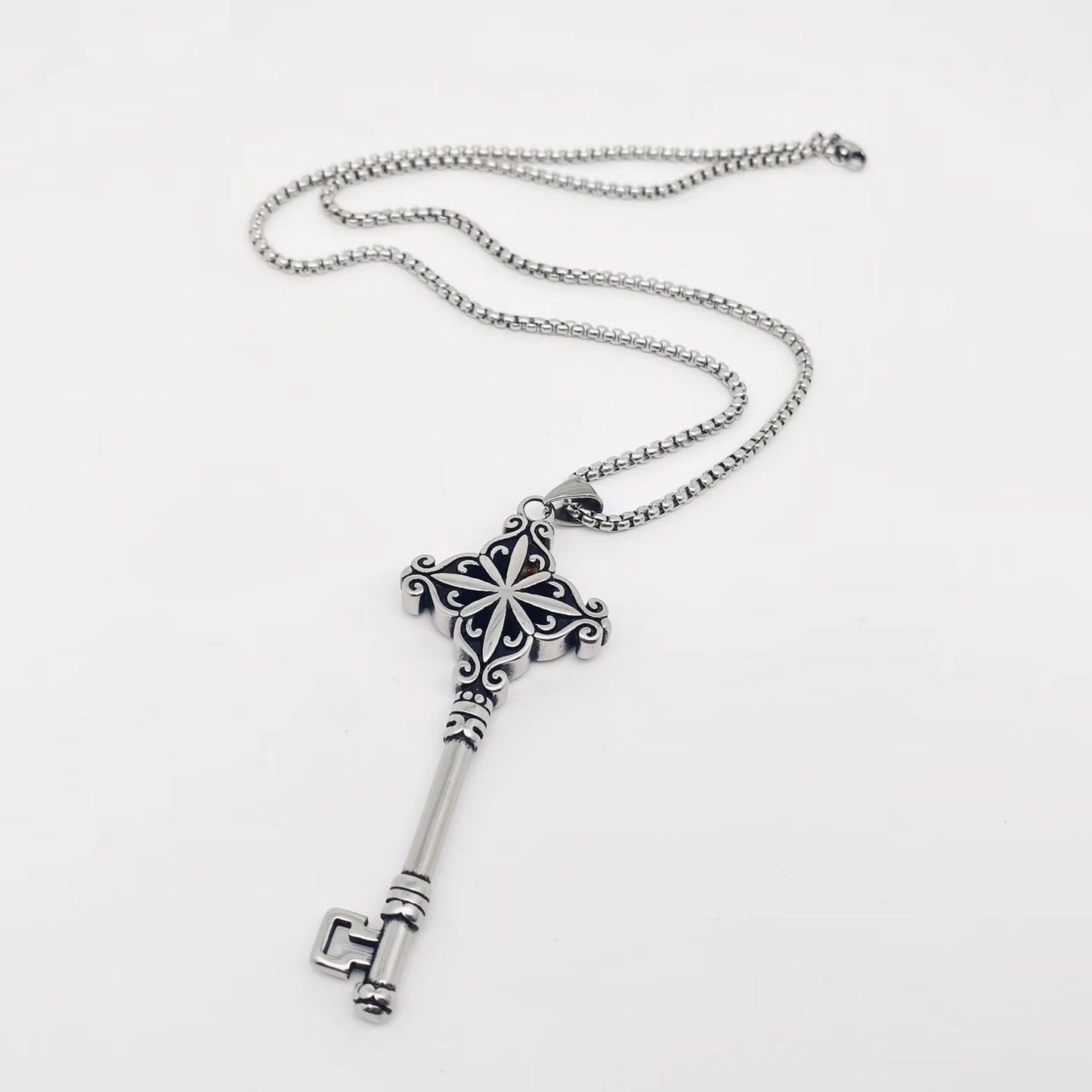 Stainless Steel Large Key Pendant Necklace