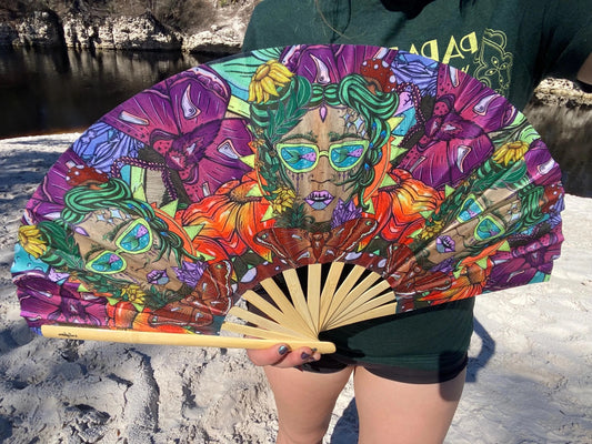 Caught A Vibe Bamboo Folding Hand Fan