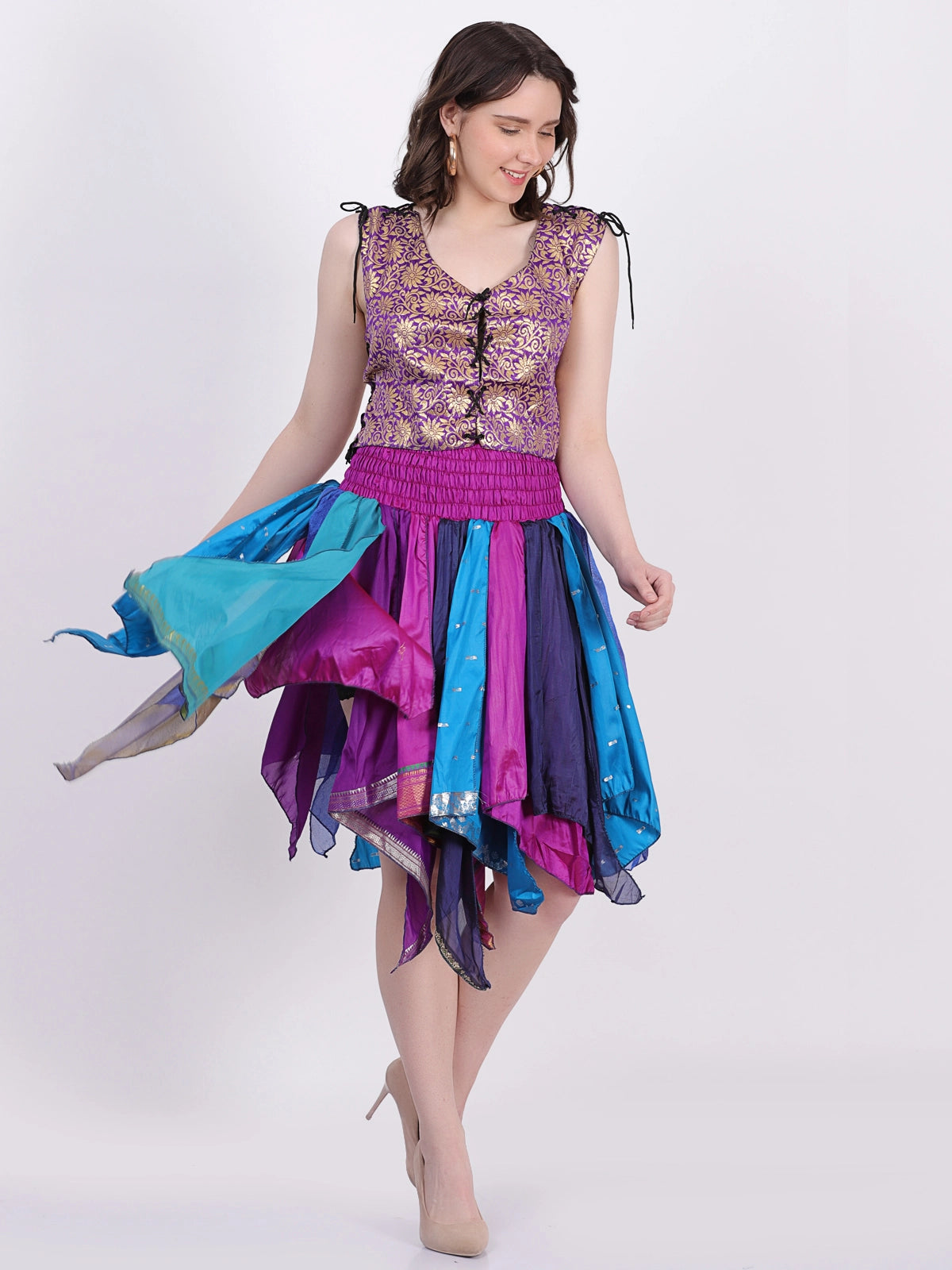Women Short Tribal Leaves Hem Summer Skirt