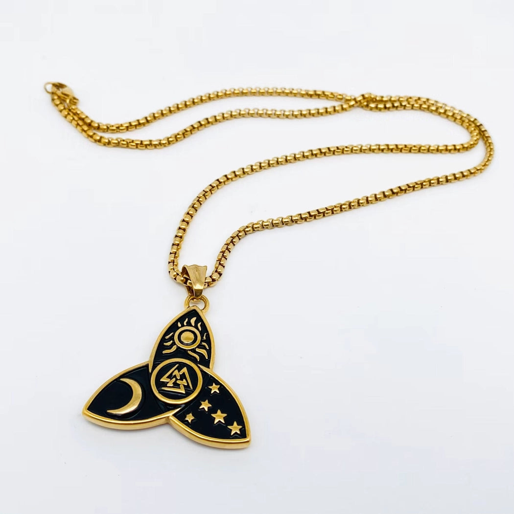 Sun Star Moon Valknut Stainless Steel Necklace