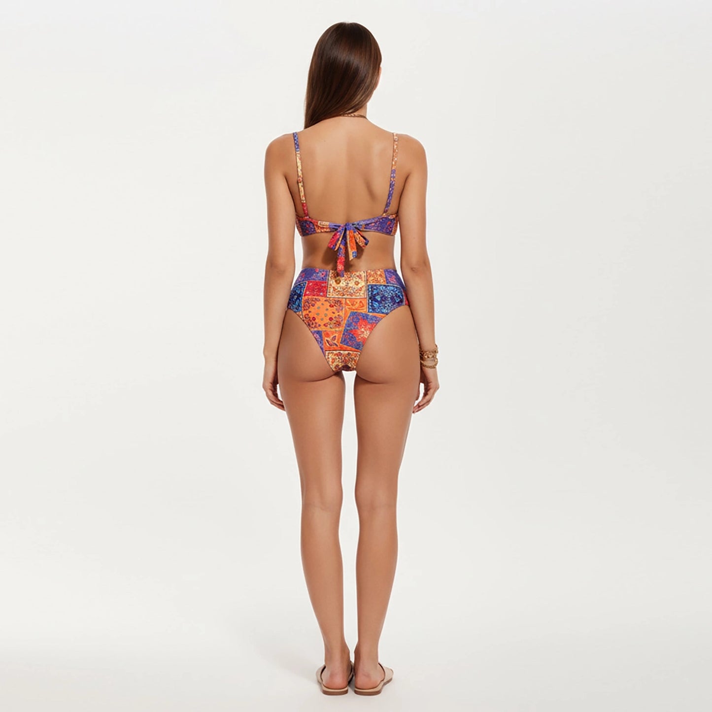 2-Piece High Waisted Bikini Set with Ring Detail and Patchwork