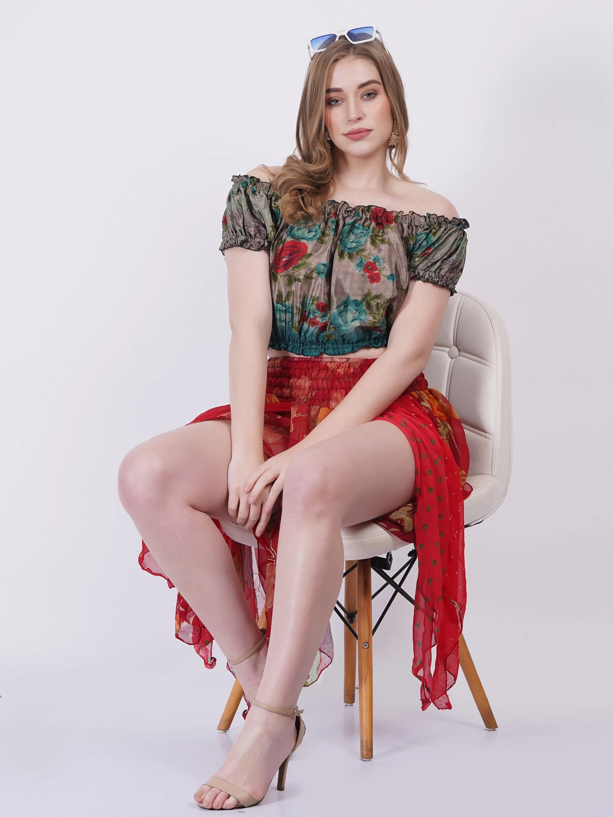Women Chiffon Pixie Elastic Waist Asymmetric Skirt
