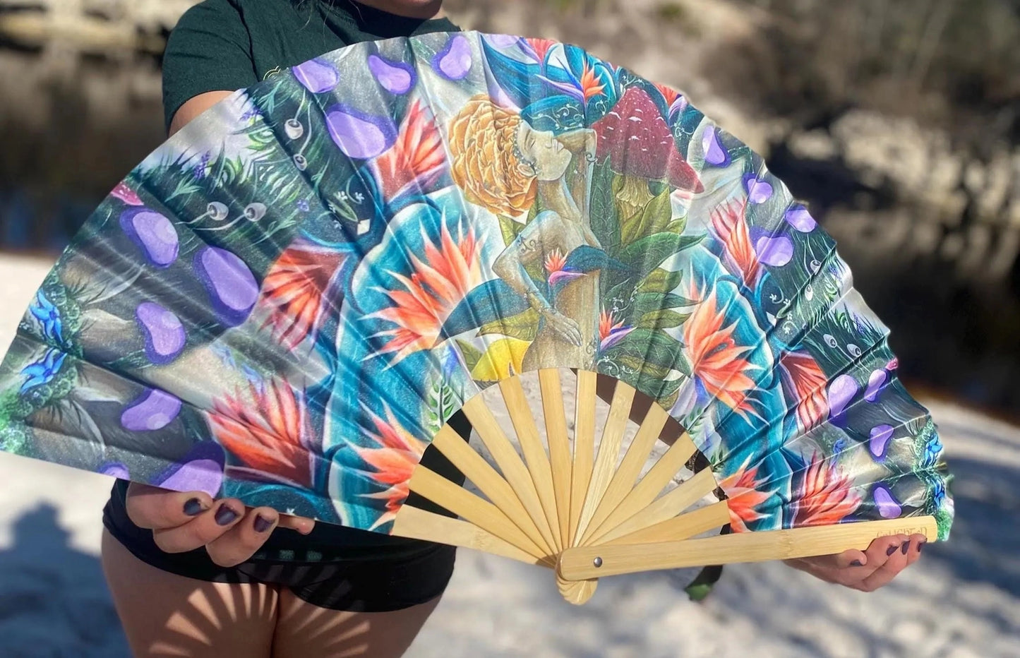 Mushroom Goddess 2 Bamboo Folding Hand Fan