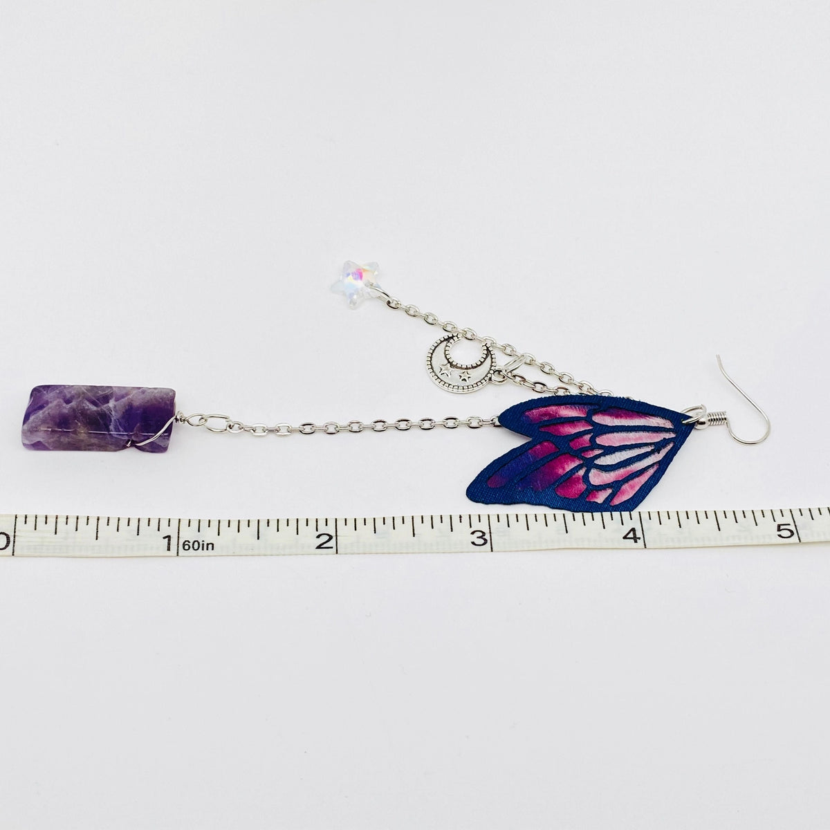 Crystal Pendant Earrings Purple Butterfly Wings