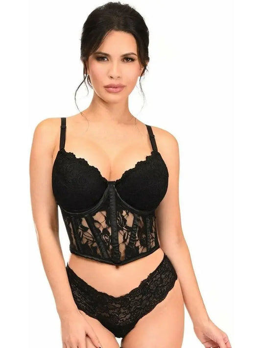 Lavish Black Sheer Lace Underwire Waist Cincher Corset
