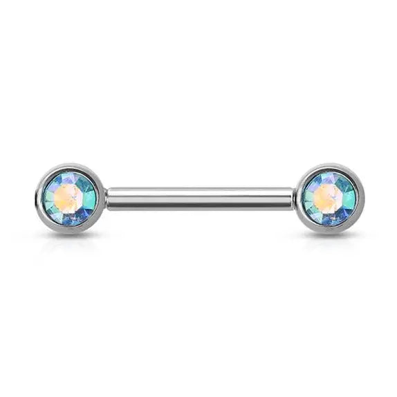 Threadless Ss Push in Nipple Bar W/CZ Bezel Set Front Facing