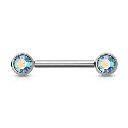 Threadless Ss Push in Nipple Bar W/CZ Bezel Set Front Facing