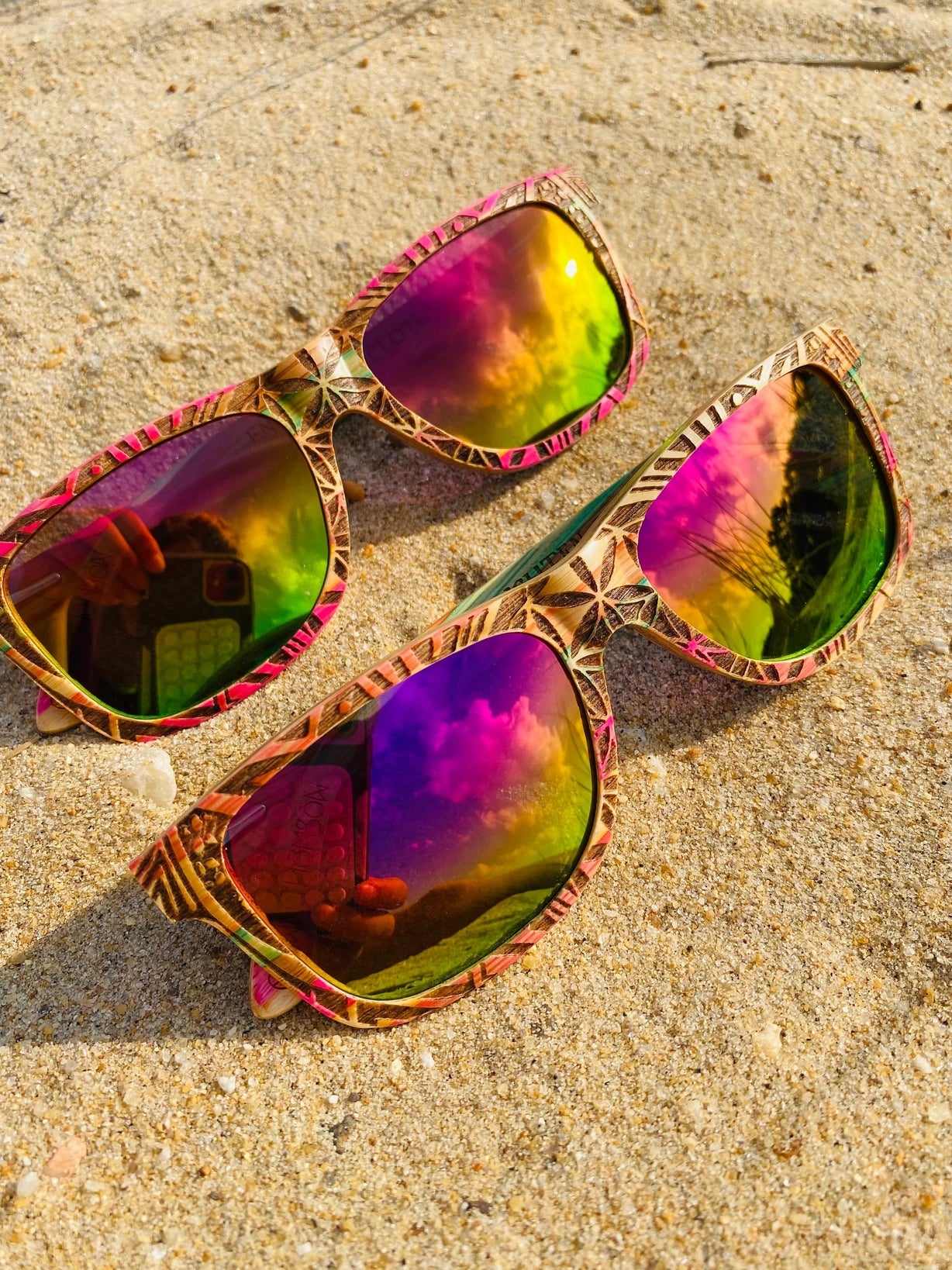 Rainbow Wooden Engraved Sunglasses