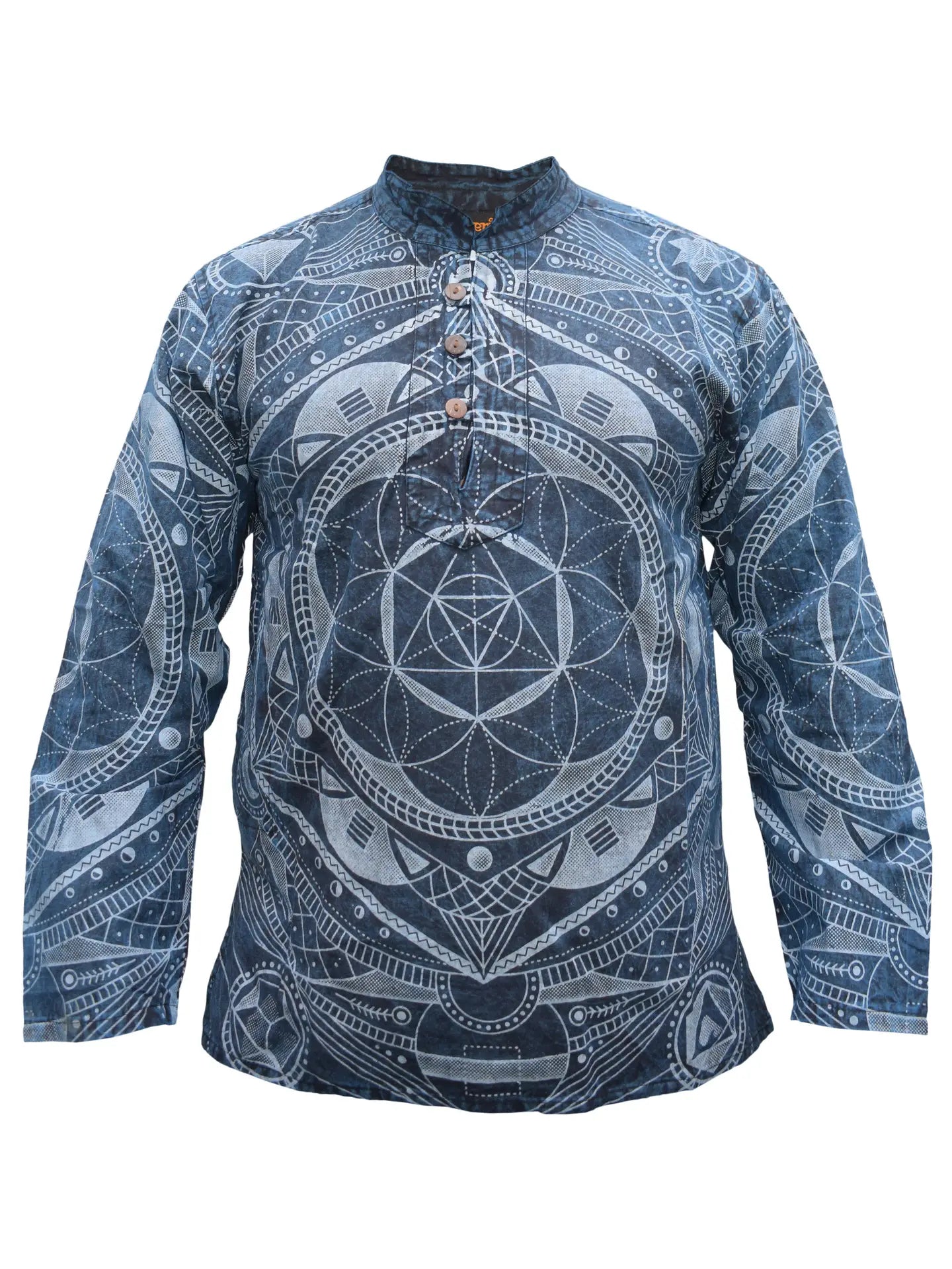 Mandala Print Hemp Cotton Stone Washed Collar Shirt - COMING SOON