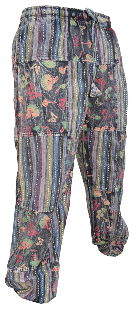 Mushroom Butterfly Print Cotton Patchwork Genie Pants