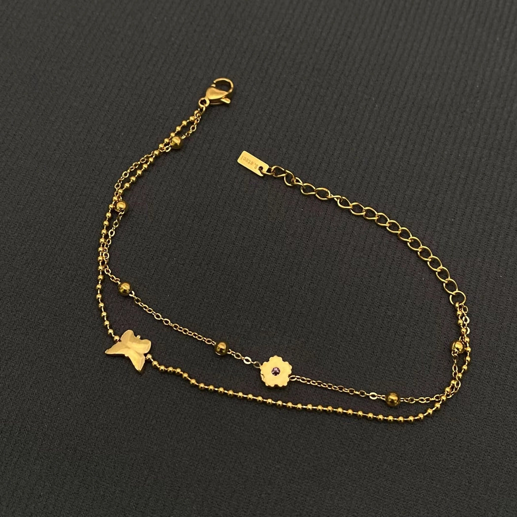 Flower & Butterfly 18K Ss Bracelet