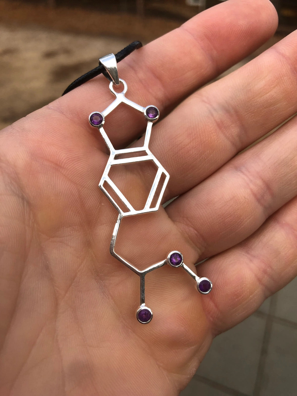 Sterling Silver Mdma Molecule Pendant – 2" Amethyst Crystal
