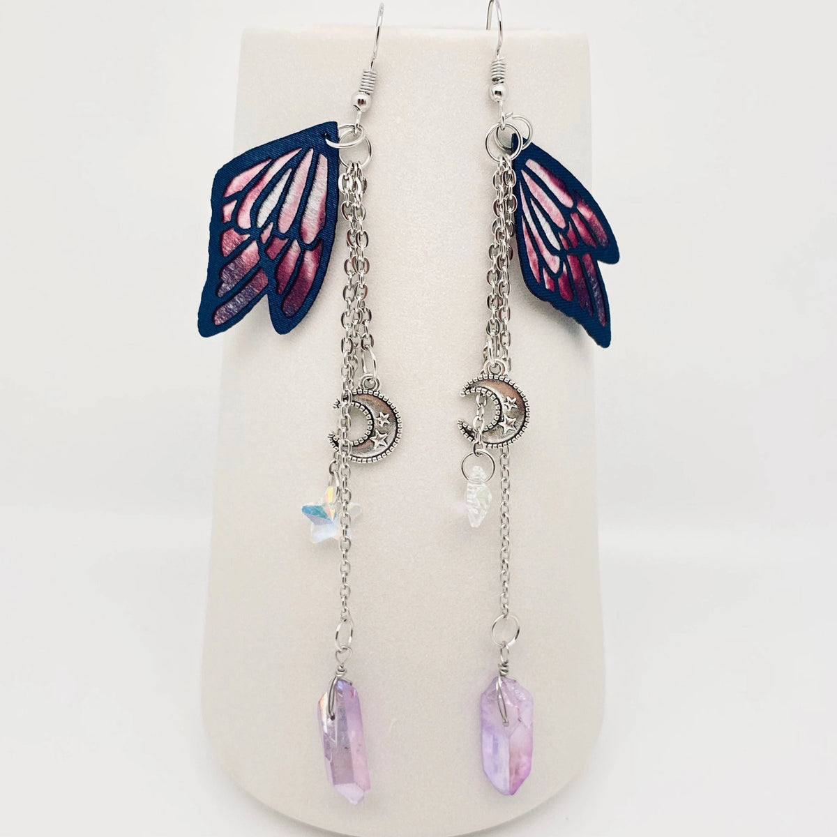 Crystal Pendant Earrings Purple Butterfly Wings