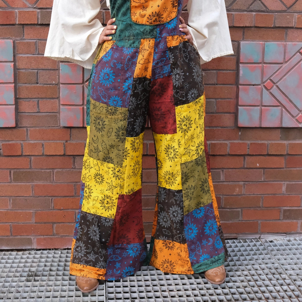 Patchwork Celestial Wide Leg Jumpsuit with Pocket