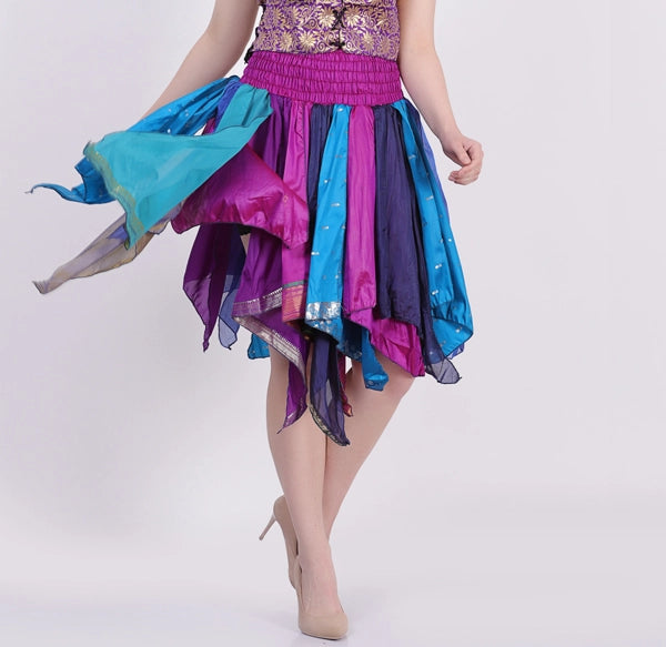 Women Short Tribal Leaves Hem Summer Skirt