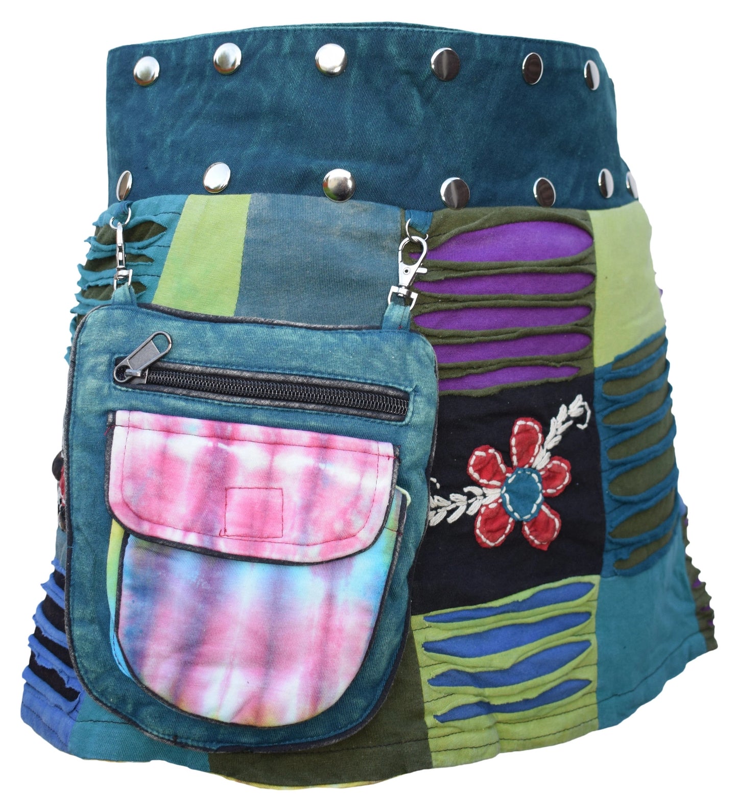 Reversible Embroidery Patchwork Boho Popper Mini Skirt - COMING SOON