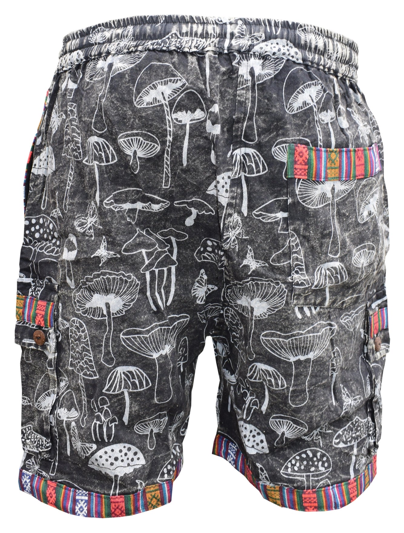 Bohemian Mushroom Print Rustic Colorful Trim Shorts