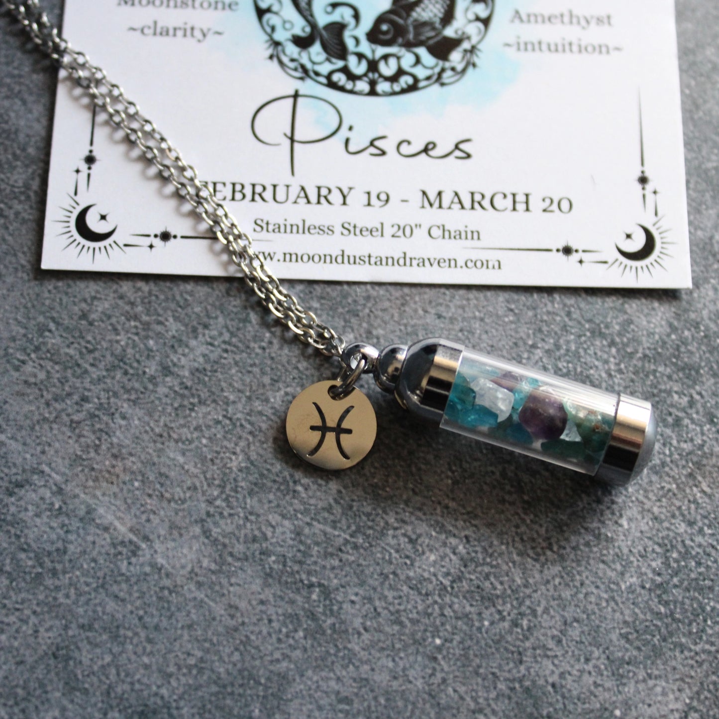 Pisces Crystal Vial Necklace