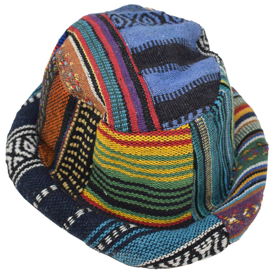 Hippie Patchwork Roll Brim Woven Cotton Festival Hat - NEW