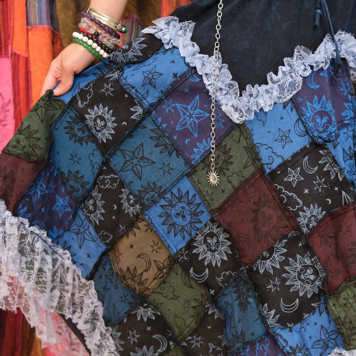 Patchwork Celestial Lace Handmade Asymmetrical Skirt