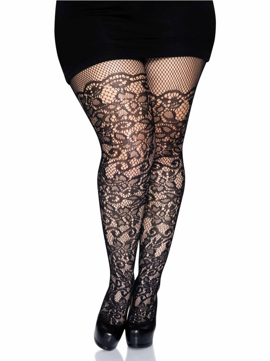 Drew Plus Size Floral Vine Fishnet Tights