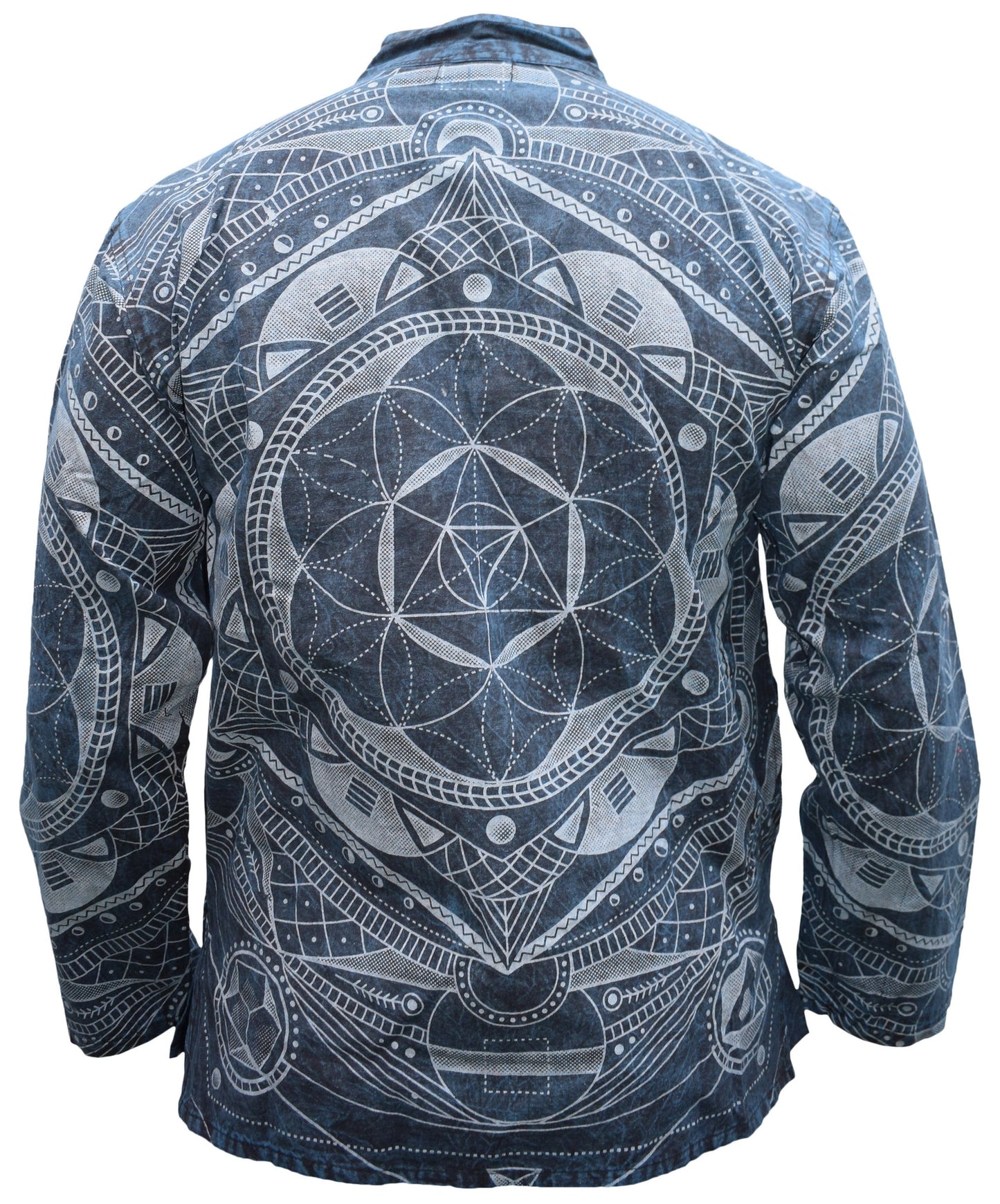 Mandala Print Hemp Cotton Stone Washed Collar Shirt - COMING SOON