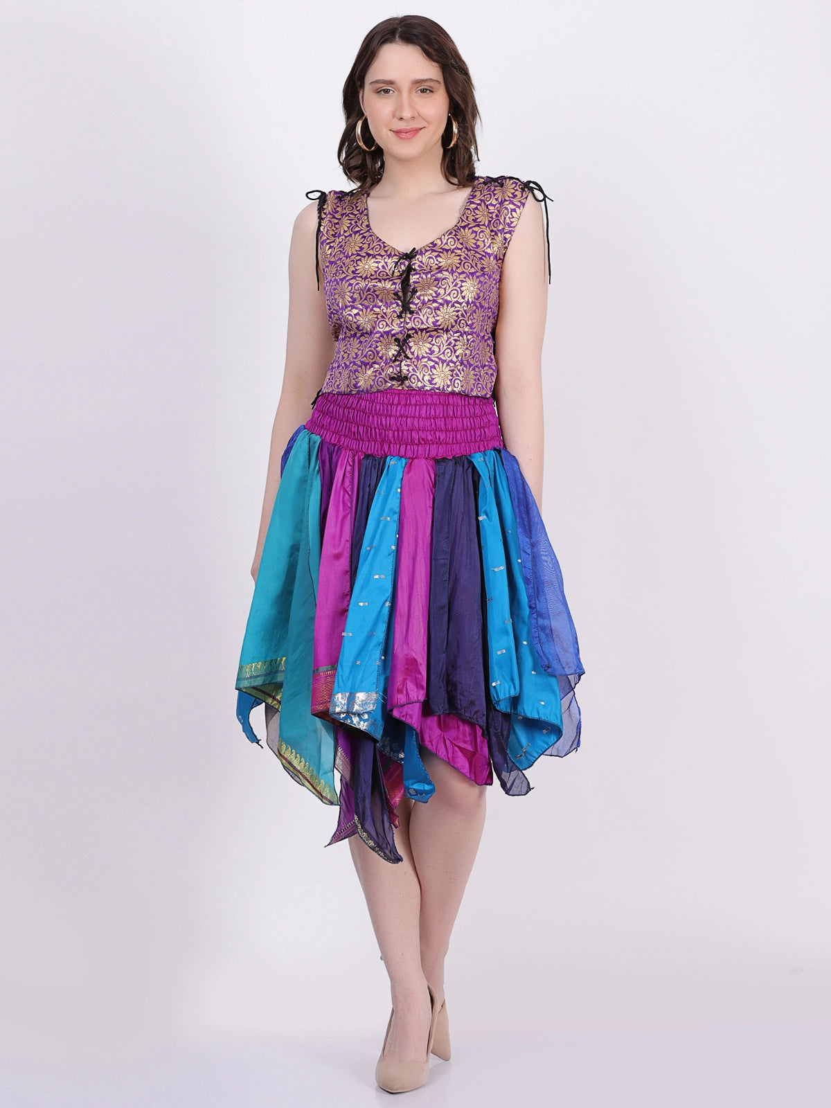 Women Short Tribal Leaves Hem Summer Skirt