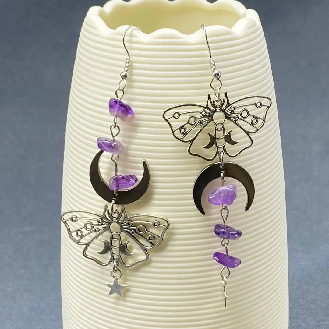 Asymmetric Moon Moth Dangle Earrings