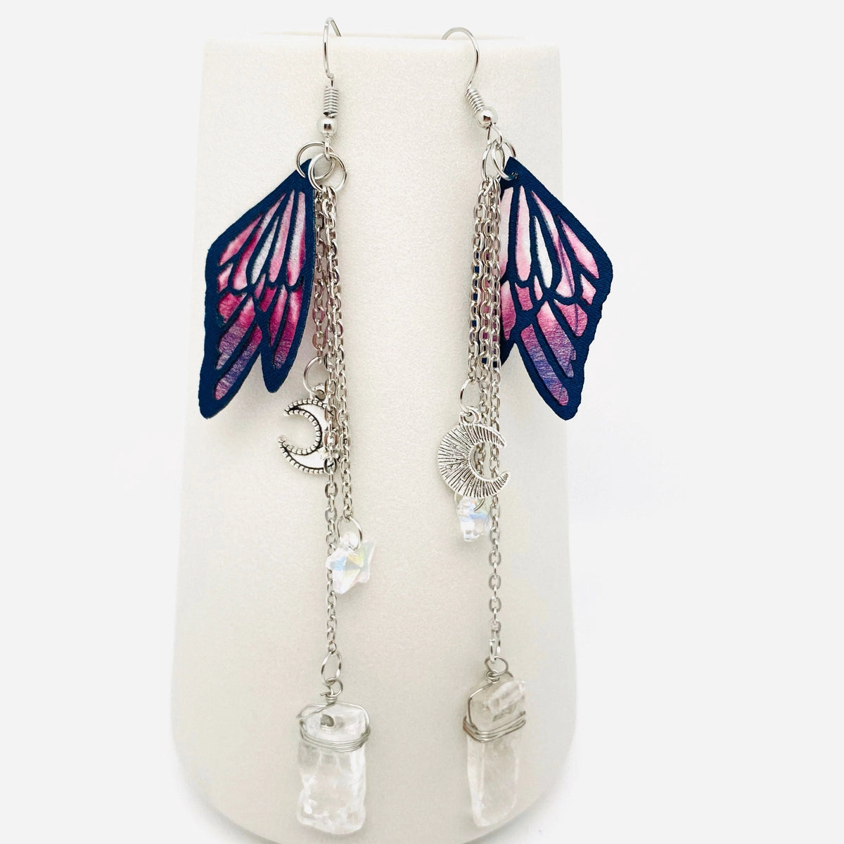 Crystal Pendant Earrings Purple Butterfly Wings