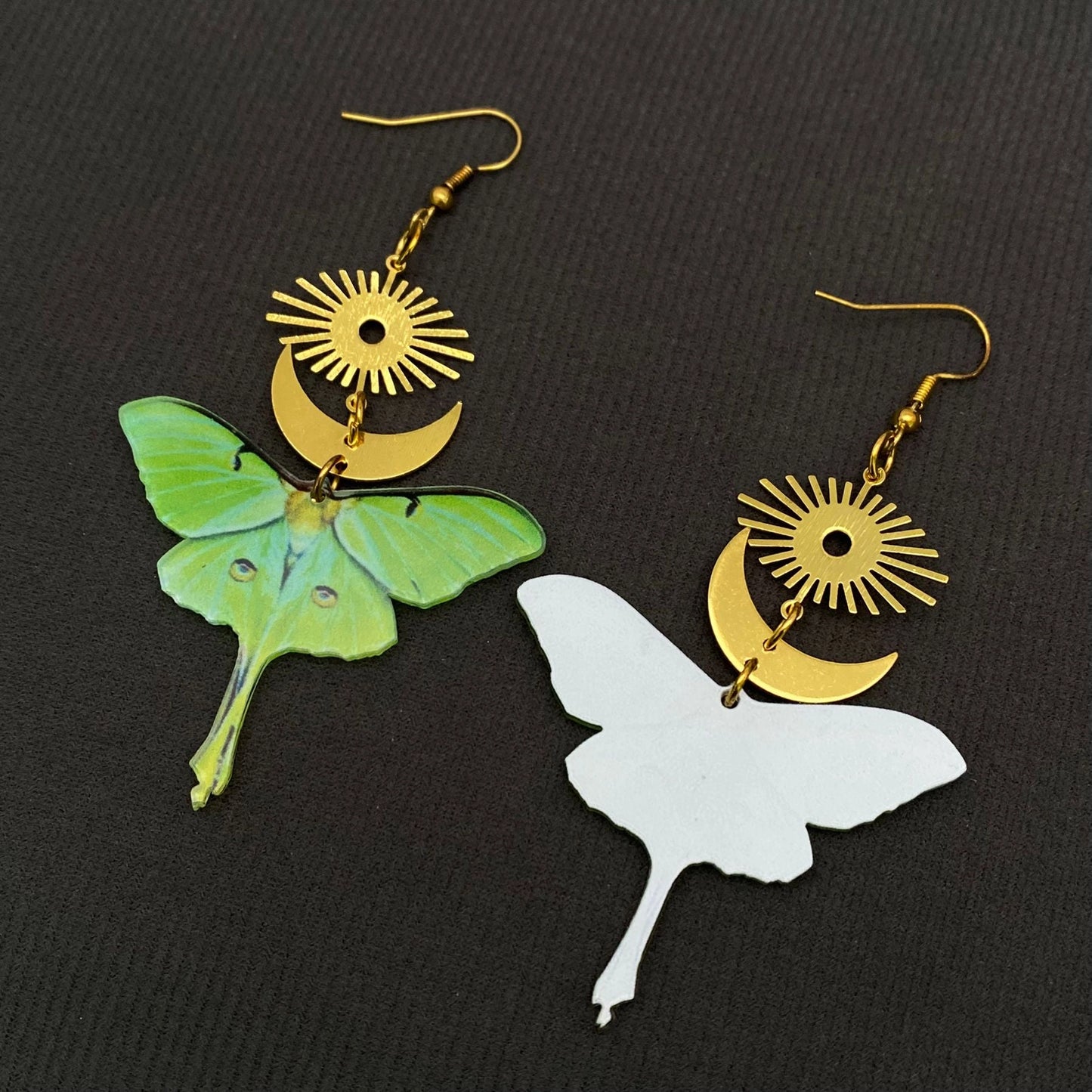Acrylic Green Moth Gold Plated Moon Sun