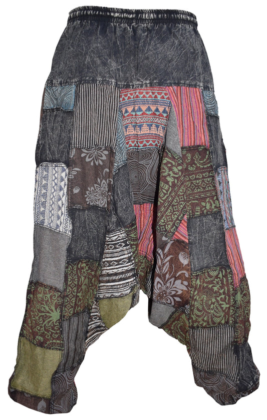 Bohemian Patchwork Stone Washed Cotton Harem Pants - NEW