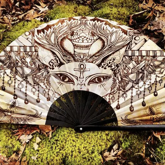 Egyptian Sphinx Large Clacking Festival Hand Fan