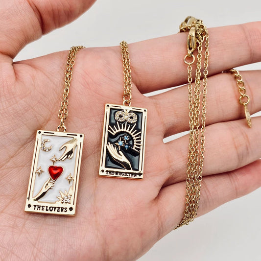 Enamel Tarot Inlay CZ Necklace
