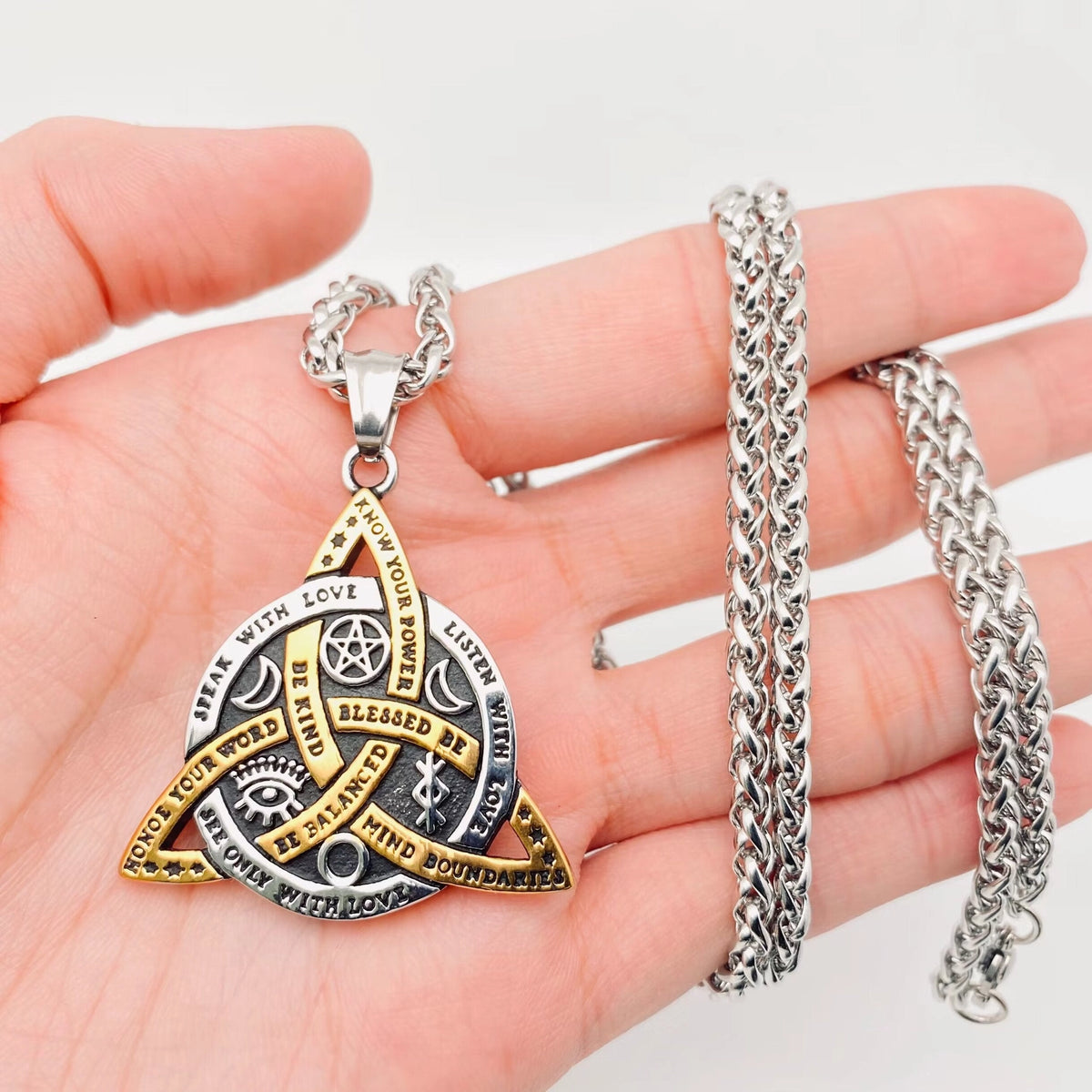 Triangle Star Moon Emblem Stainless Steel Necklace