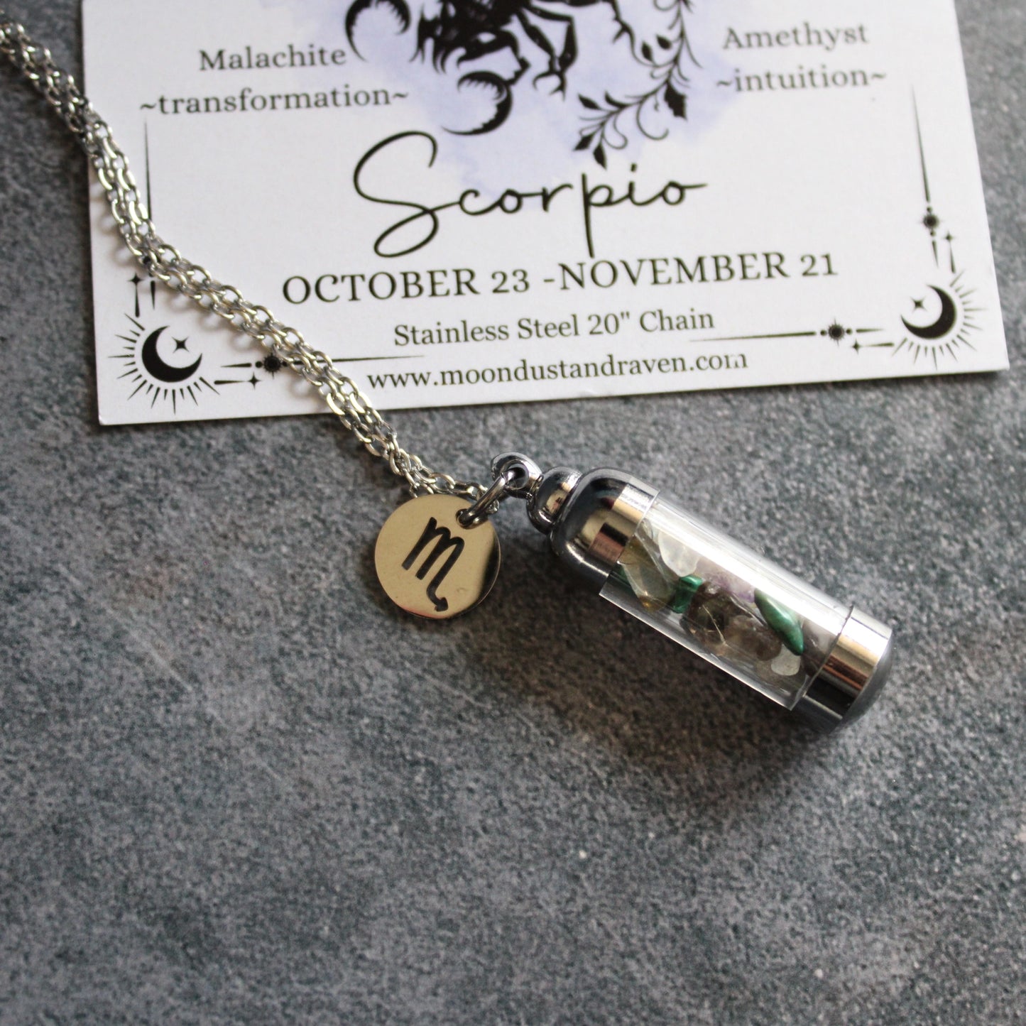 Scorpio Crystal Vial Necklace,