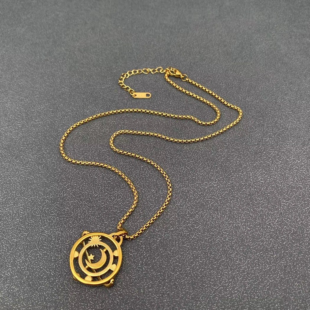 Star Moon Universe 18K Gold Plated Ss Necklace