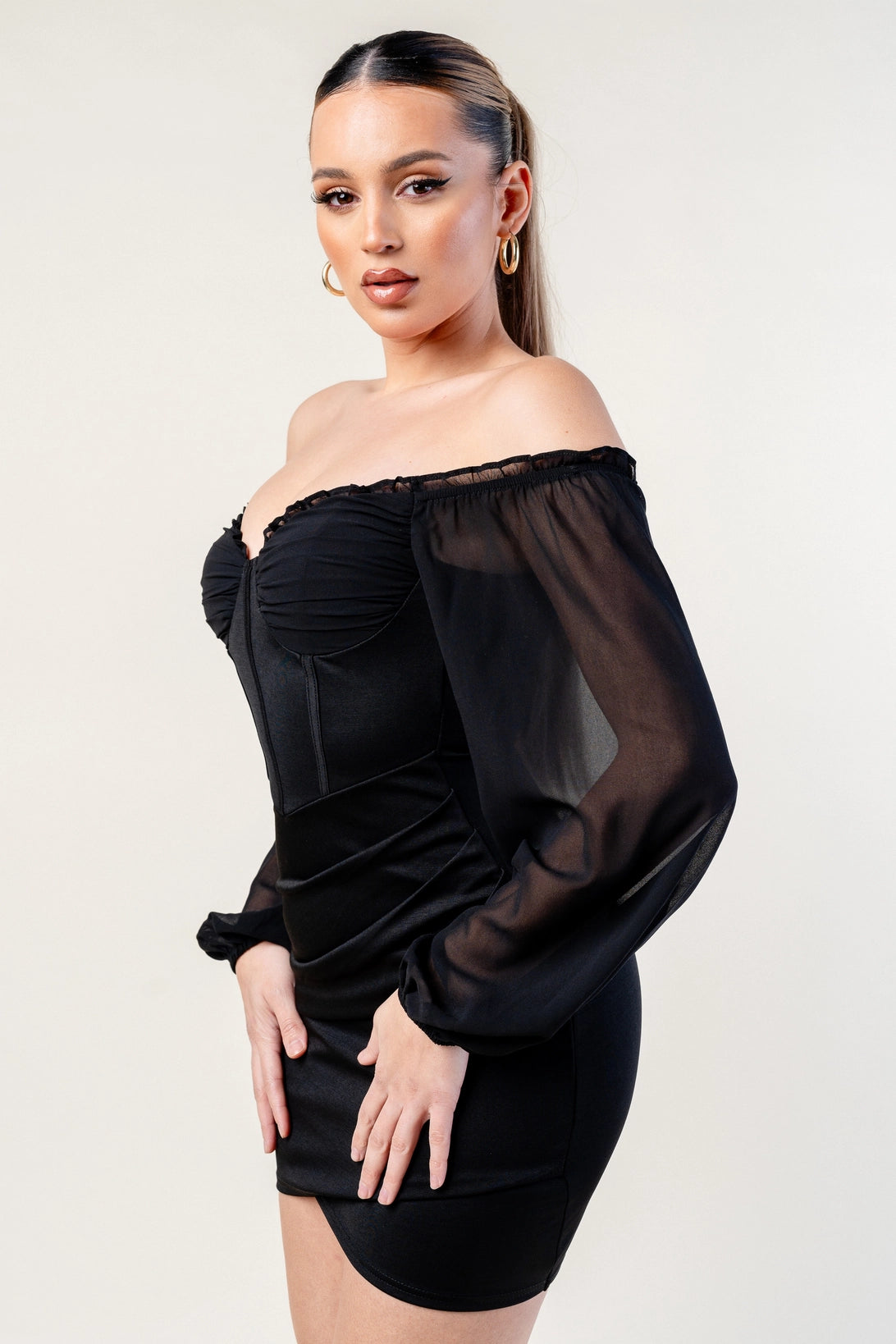 Luxe Mesh Sweetheart Off Shoulder Mini Dress