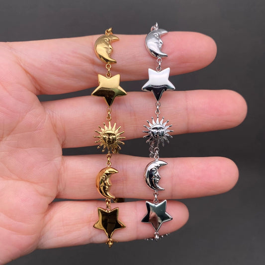 Glossy Sun Moon Star 18K Gold Plated Ss Bracelet