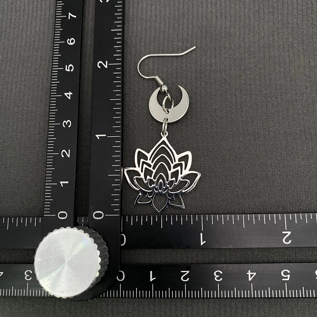 Hollow Lotus Moon Charm Dangle Earrings
