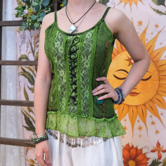 Boho Corset Green Lace Top