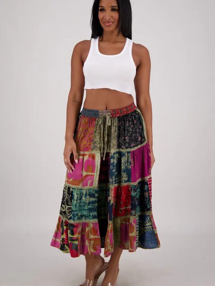 Boho Printed Rayon Midi Skirt