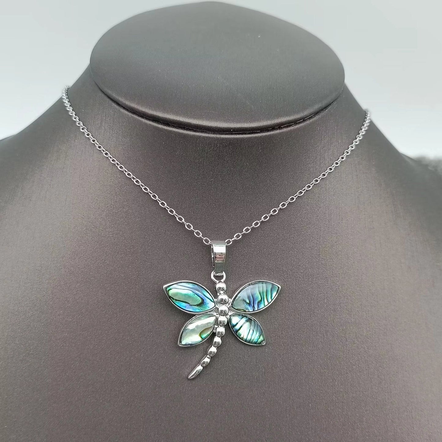 Natural Abalone Shell Dragonfly Charm Necklace
