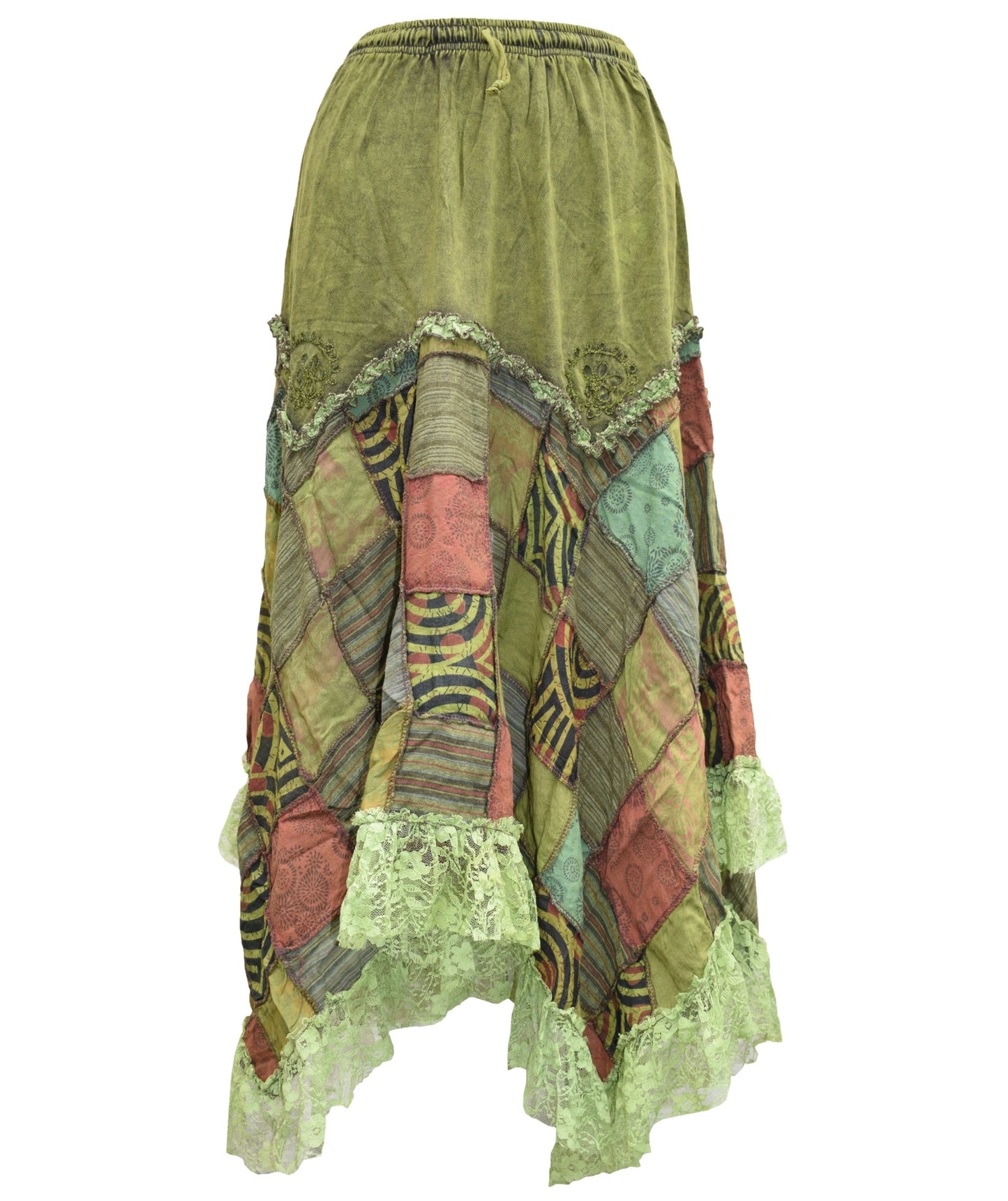 Patchwork Bohemian Lace Hem Cotton Pixie Skirt
