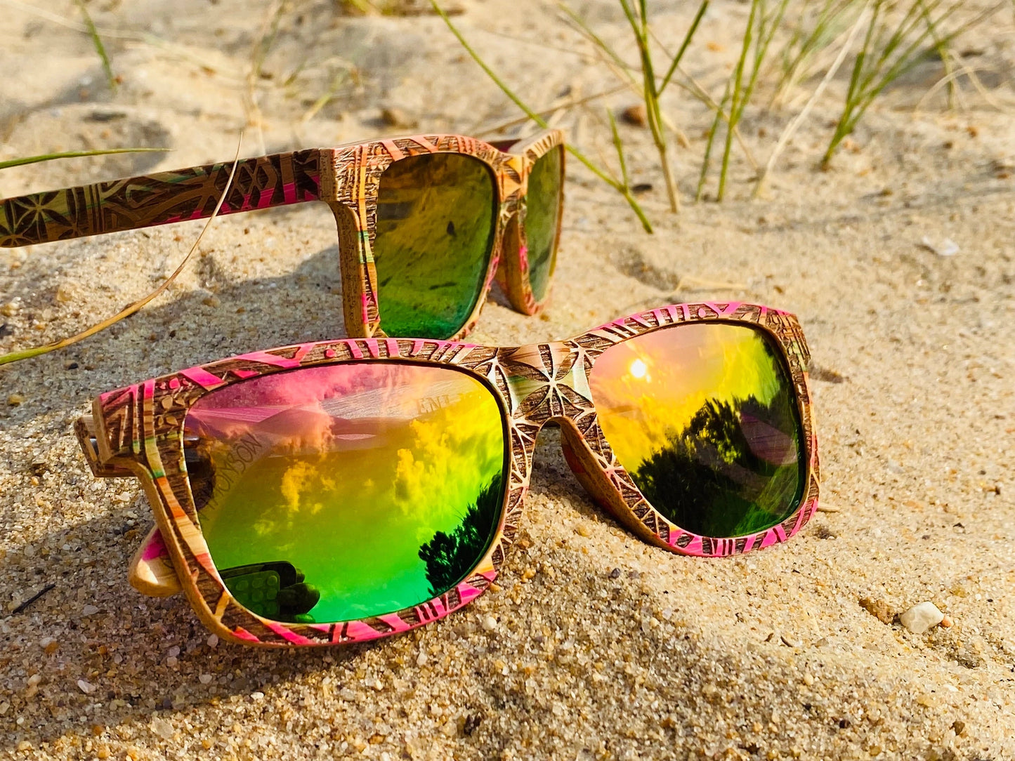 Rainbow Wooden Engraved Sunglasses