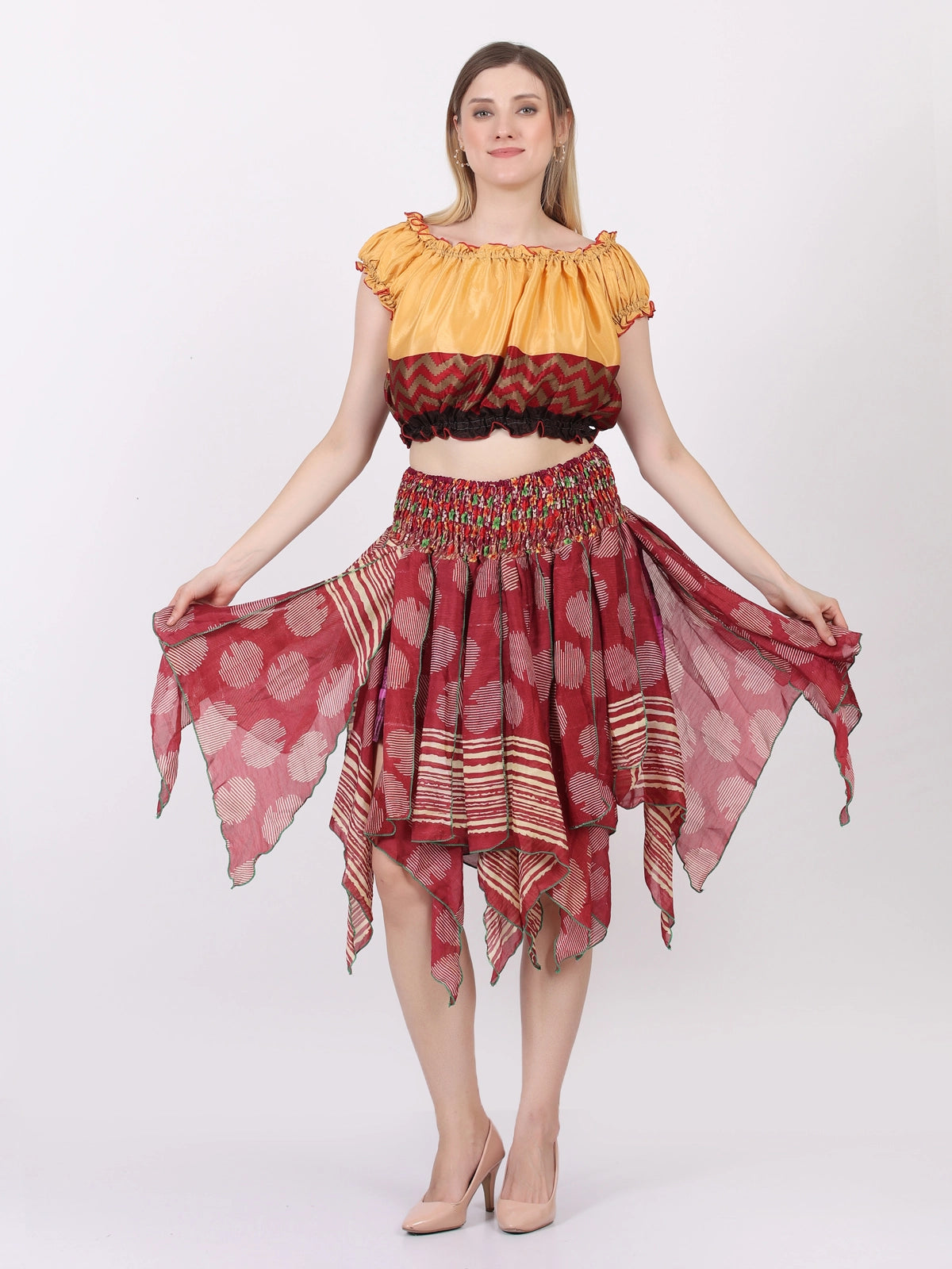 Women's Pixie Diamond Cut Printed Asymmetric Skirt
